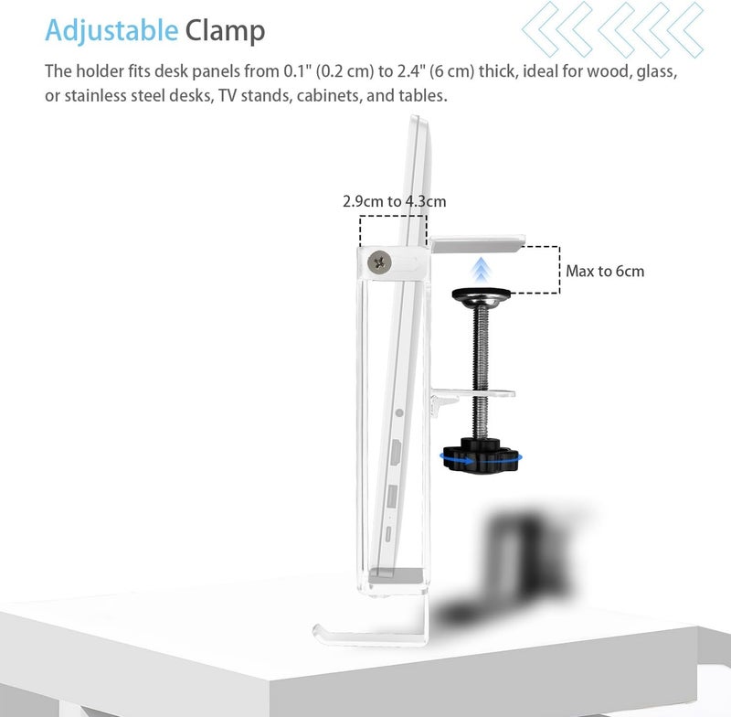 IFCASE Adjustable Desk Side Laptop Mount Holder with Headphone Hook, No Drill Desk Storage Organizer (White) - Image 5
